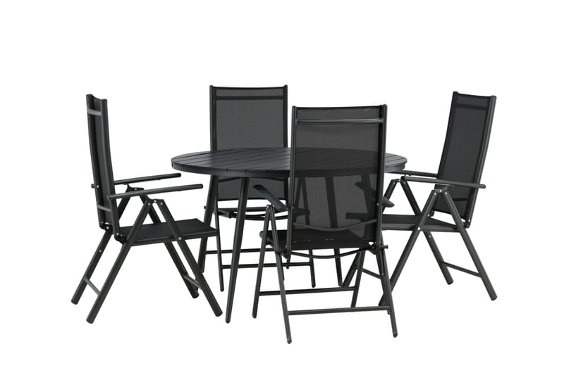 Break Matgrupp Utomhus Rund 120cm + 4 Break Positionsstol - Svart - Utemöbler - Utegrupp - Matgrupper utomhus