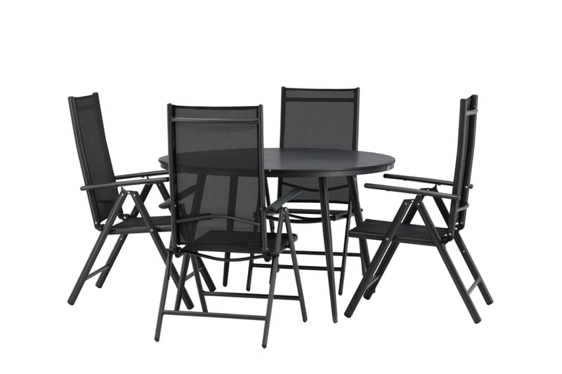 Break Matgrupp Utomhus Rund 120cm + 4 Break Positionsstol - Svart - Utemöbler - Utegrupp - Matgrupper utomhus