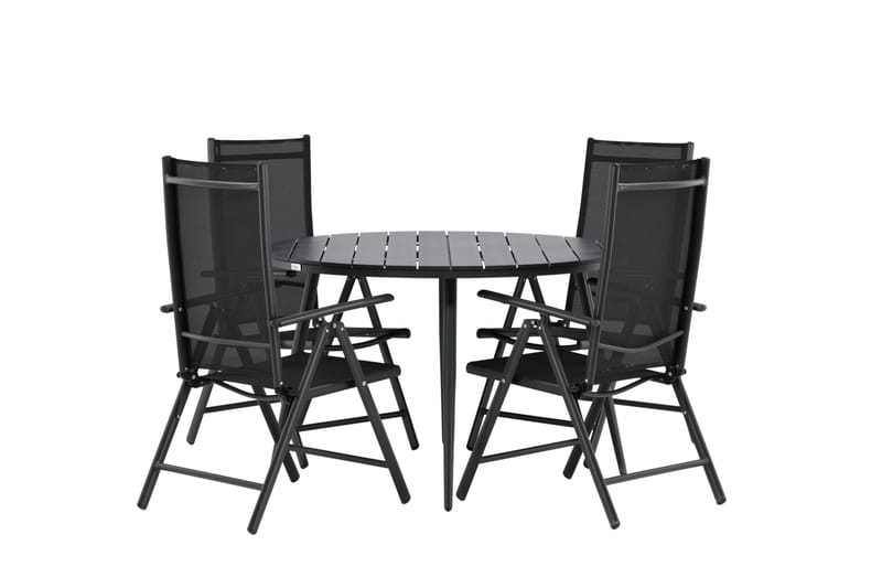 Break Matgrupp Utomhus Rund 120cm + 4 Break Positionsstol - Svart - Utemöbler - Utegrupp - Matgrupper utomhus