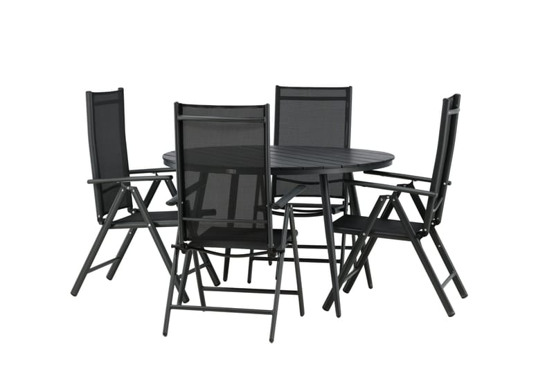 Break Matgrupp Utomhus Rund 120cm + 4 Break Positionsstol - Svart - Utemöbler - Utegrupp - Matgrupper utomhus