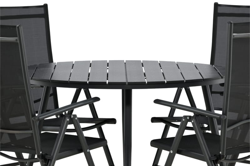 Break Matgrupp Utomhus Rund 120cm + 4 Break Positionsstol - Svart - Utemöbler - Utegrupp - Matgrupper utomhus