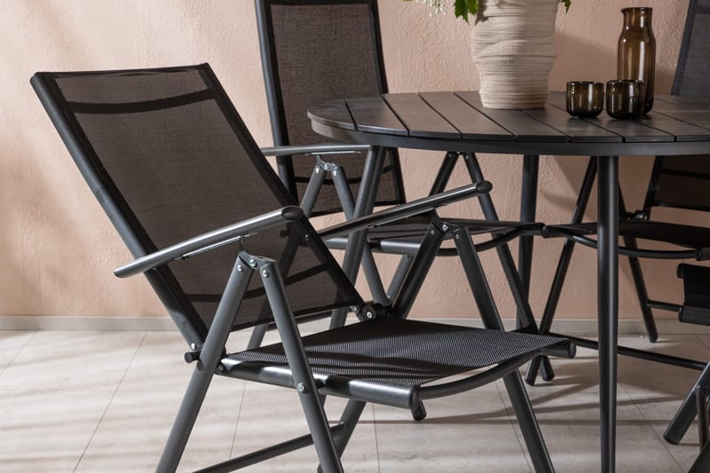 Break Matgrupp Utomhus Rund 120cm + 4 Break Positionsstol - Svart - Utemöbler - Utegrupp - Matgrupper utomhus