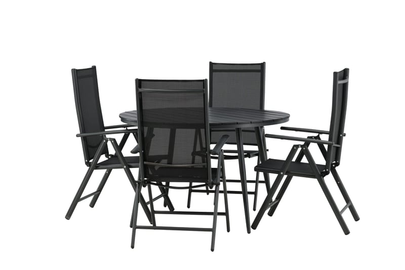 Break Matgrupp Utomhus Rund 120cm + 4 Break Positionsstol - Svart - Utemöbler - Utegrupp - Matgrupper utomhus
