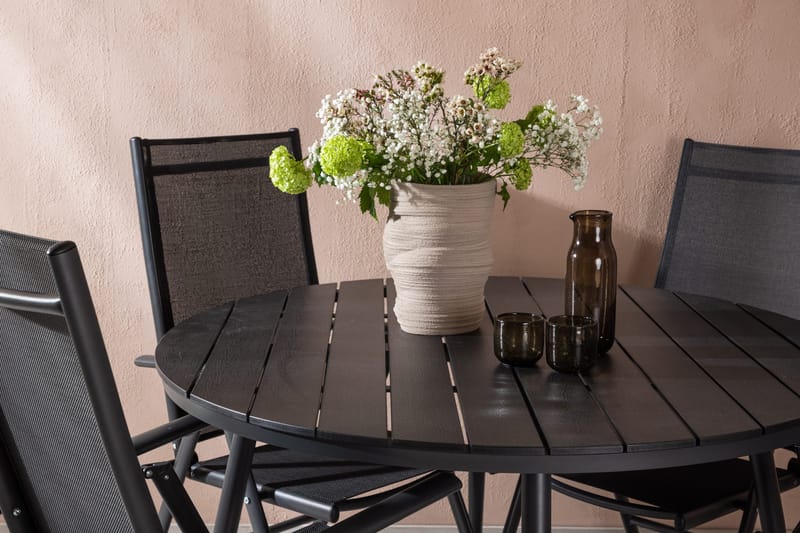 Break Matgrupp Utomhus Rund 120cm + 4 Break Positionsstol - Svart - Utemöbler - Utegrupp - Matgrupper utomhus