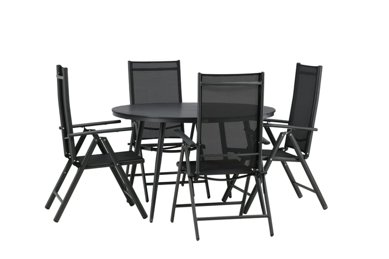 Break Matgrupp Utomhus Rund 120cm + 4 Break Positionsstol - Svart - Utemöbler - Utegrupp - Matgrupper utomhus
