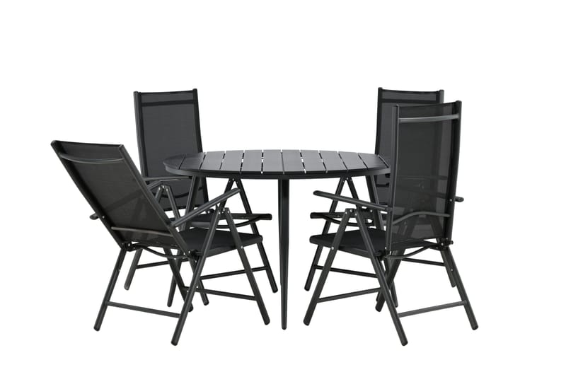 Break Matgrupp Utomhus Rund 120cm + 4 Break Positionsstol - Svart - Utemöbler - Utegrupp - Matgrupper utomhus