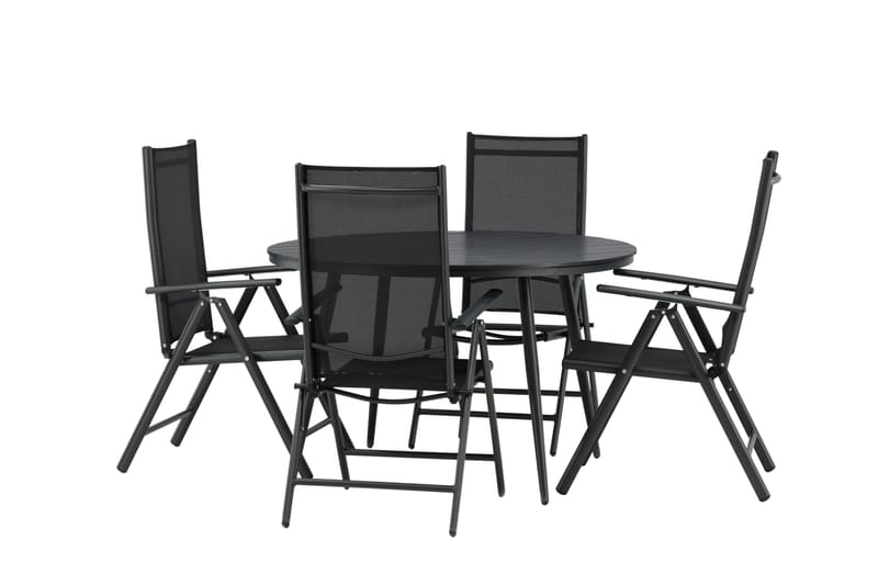 Break Matgrupp Utomhus Rund 120cm + 4 Break Positionsstol - Svart - Utemöbler - Utegrupp - Matgrupper utomhus