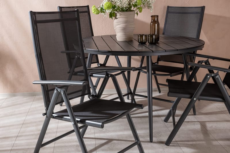 Break Matgrupp Utomhus Rund 120cm + 4 Break Positionsstol - Svart - Utemöbler - Utegrupp - Matgrupper utomhus