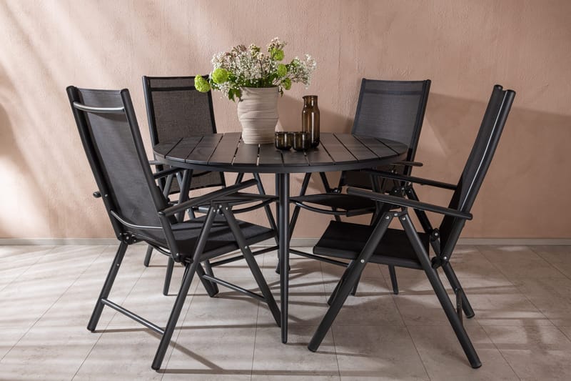 Break Matgrupp Utomhus Rund 120cm + 4 Break Positionsstol - Svart - Utemöbler - Utegrupp - Matgrupper utomhus