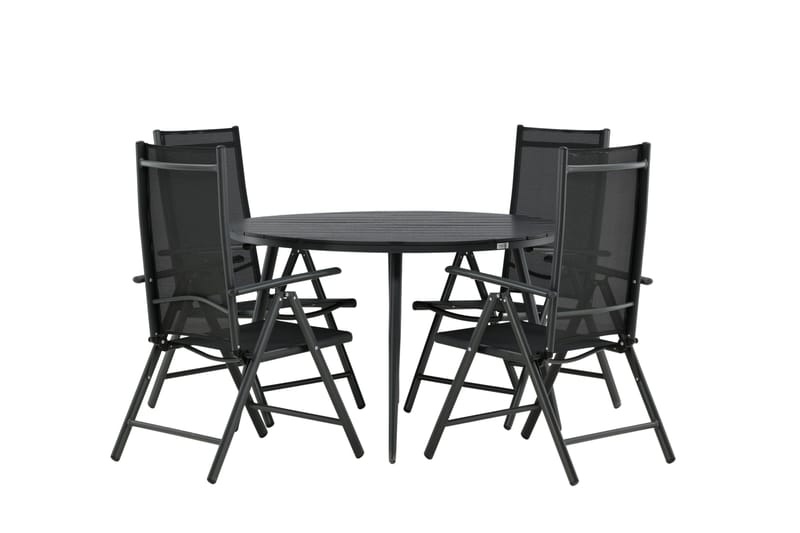 Break Matgrupp Utomhus Rund 120cm + 4 Break Positionsstol - Svart - Utemöbler - Utegrupp - Matgrupper utomhus