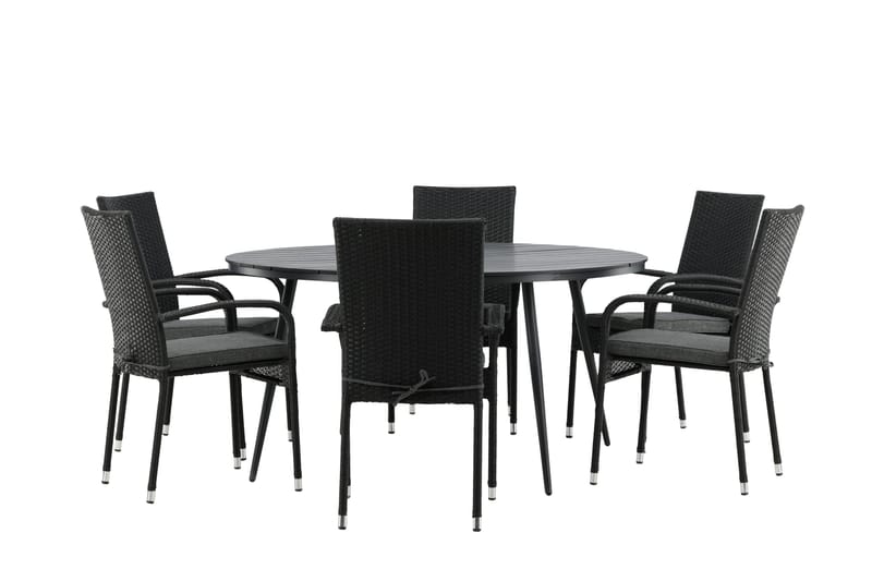 Break Matgrupp Utomhus Rund 150 cm + 6 Anna Matstol - Svart - Utemöbler - Utegrupp - Matgrupper utomhus