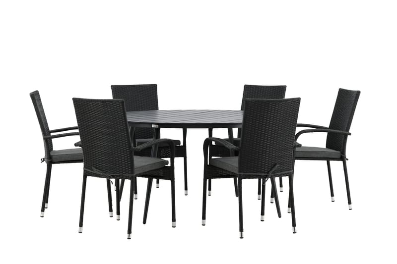 Break Matgrupp Utomhus Rund 150 cm + 6 Anna Matstol - Svart - Utemöbler - Utegrupp - Matgrupper utomhus