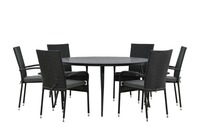 Break Matgrupp Utomhus Rund 150 cm + 6 Anna Matstol - Svart - Utemöbler - Utegrupp - Matgrupper utomhus