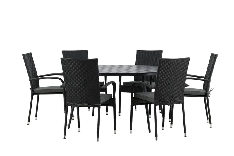 Break Matgrupp Utomhus Rund 150 cm + 6 Anna Matstol - Svart - Utemöbler - Utegrupp - Matgrupper utomhus