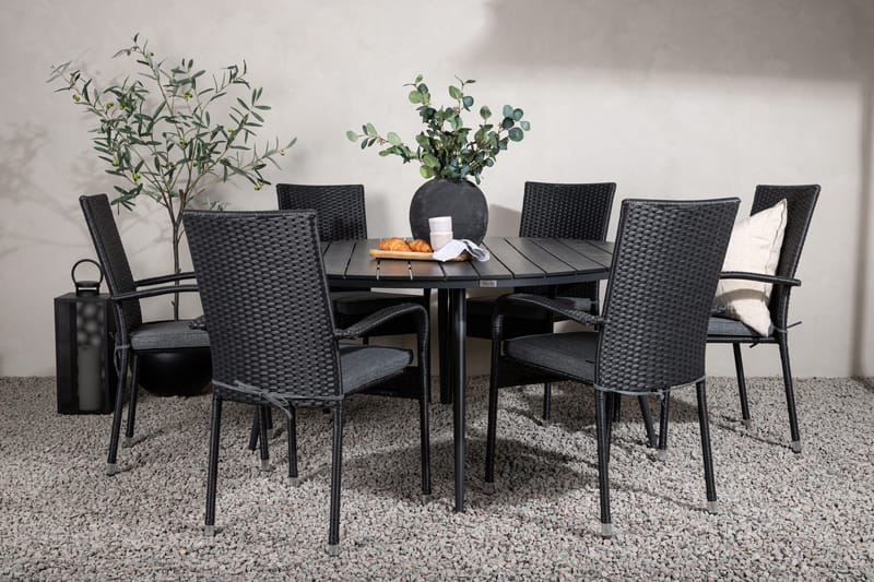 Break Matgrupp Utomhus Rund 150 cm + 6 Anna Matstol - Svart - Utemöbler - Utegrupp - Matgrupper utomhus