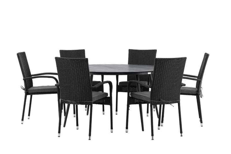 Break Matgrupp Utomhus Rund 150 cm + 6 Anna Matstol - Svart - Utemöbler - Utegrupp - Matgrupper utomhus