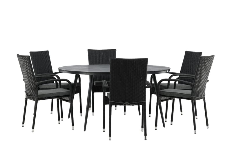 Break Matgrupp Utomhus Rund 150 cm + 6 Anna Matstol - Svart - Utemöbler - Utegrupp - Matgrupper utomhus