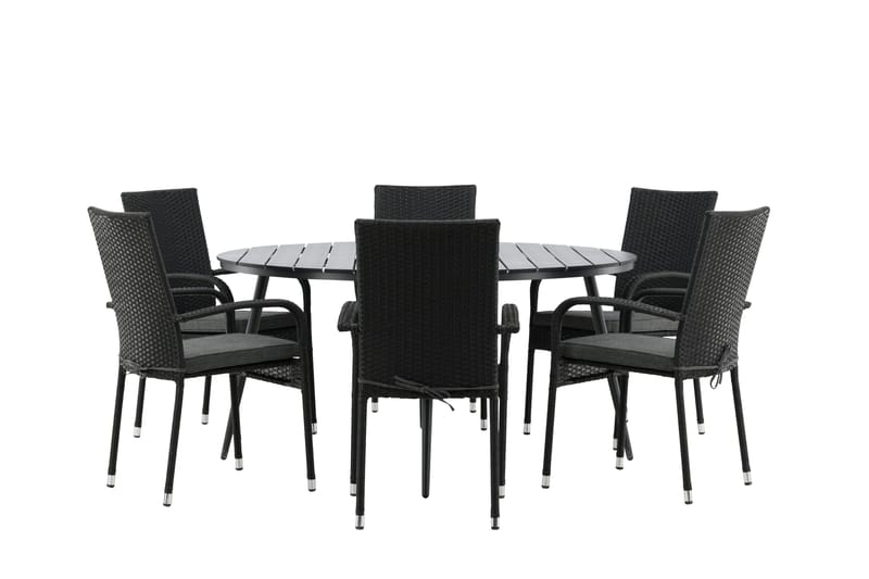 Break Matgrupp Utomhus Rund 150 cm + 6 Anna Matstol - Svart - Utemöbler - Utegrupp - Matgrupper utomhus