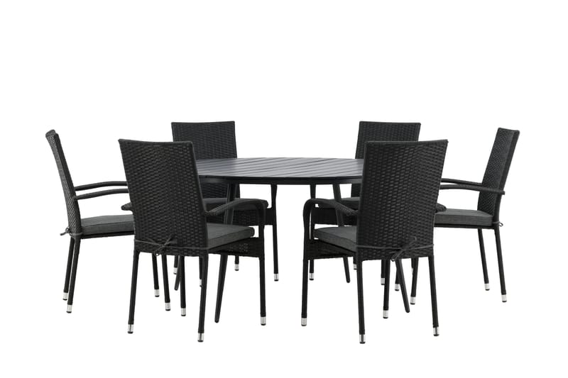 Break Matgrupp Utomhus Rund 150 cm + 6 Anna Matstol - Svart - Utemöbler - Utegrupp - Matgrupper utomhus