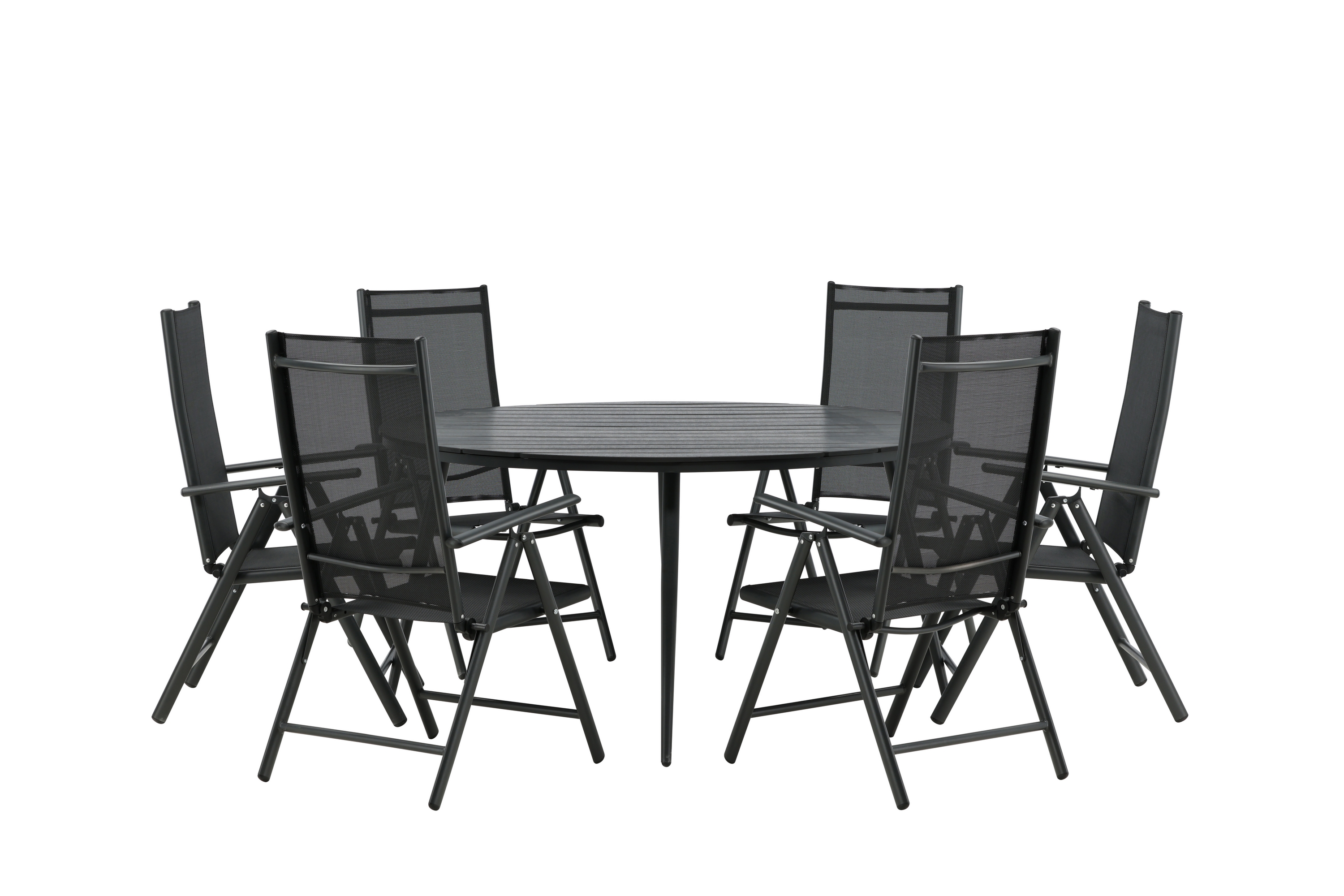 break matgrupp utomhus rund 150 cm + 6 break positionsstol - svart