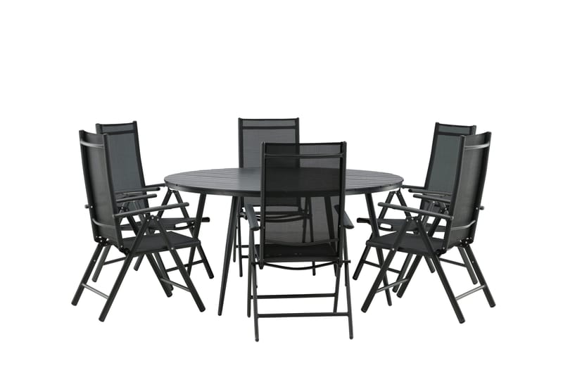 Break Matgrupp Utomhus Rund 150 cm + 6 Break Positionsstol - Svart - Utemöbler - Utegrupp - Matgrupper utomhus