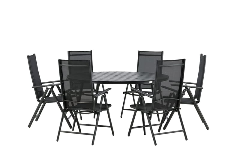 Break Matgrupp Utomhus Rund 150 cm + 6 Break Positionsstol - Svart - Utemöbler - Utegrupp - Matgrupper utomhus
