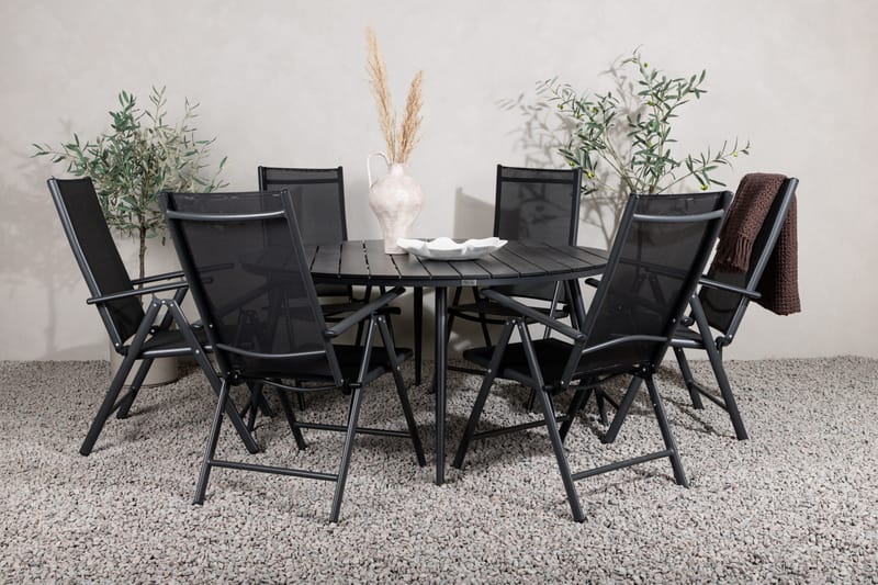 Break Matgrupp Utomhus Rund 150 cm + 6 Break Positionsstol - Svart - Utemöbler - Utegrupp - Matgrupper utomhus