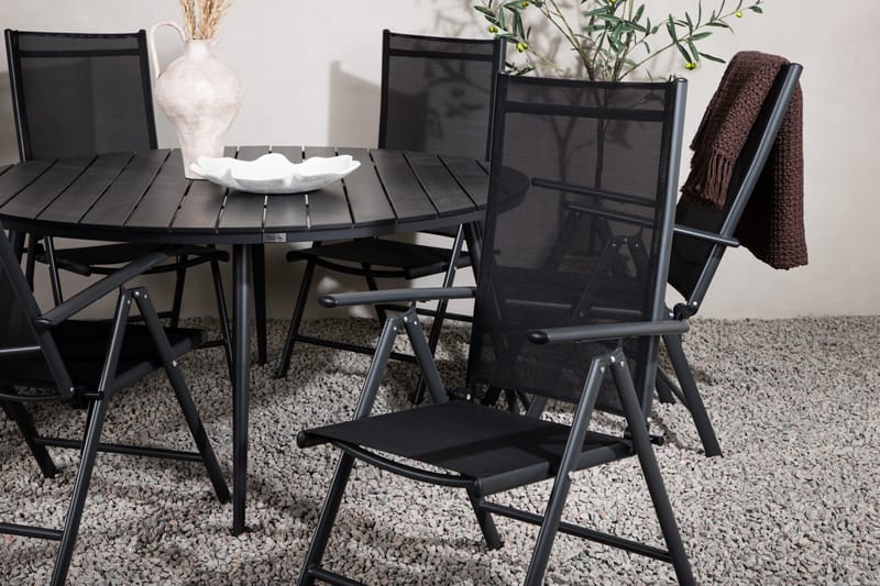 Break Matgrupp Utomhus Rund 150 cm + 6 Break Positionsstol - Svart - Utemöbler - Utegrupp - Matgrupper utomhus