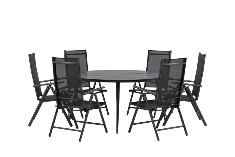 Break Matgrupp Utomhus Rund 150 cm + 6 Break Positionsstol - Svart - Utemöbler - Utegrupp - Matgrupper utomhus