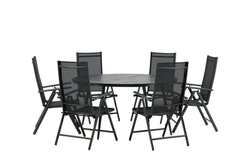 Break Matgrupp Utomhus Rund 150 cm + 6 Break Positionsstol - Svart - Utemöbler - Utegrupp - Matgrupper utomhus