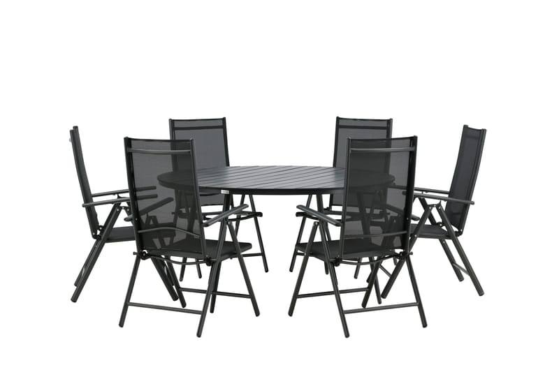 Break Matgrupp Utomhus Rund 150 cm + 6 Break Positionsstol - Svart - Utemöbler - Utegrupp - Matgrupper utomhus