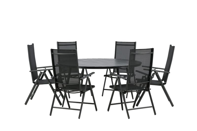 Break Matgrupp Utomhus Rund 150 cm + 6 Break Positionsstol - Svart - Utemöbler - Utegrupp - Matgrupper utomhus