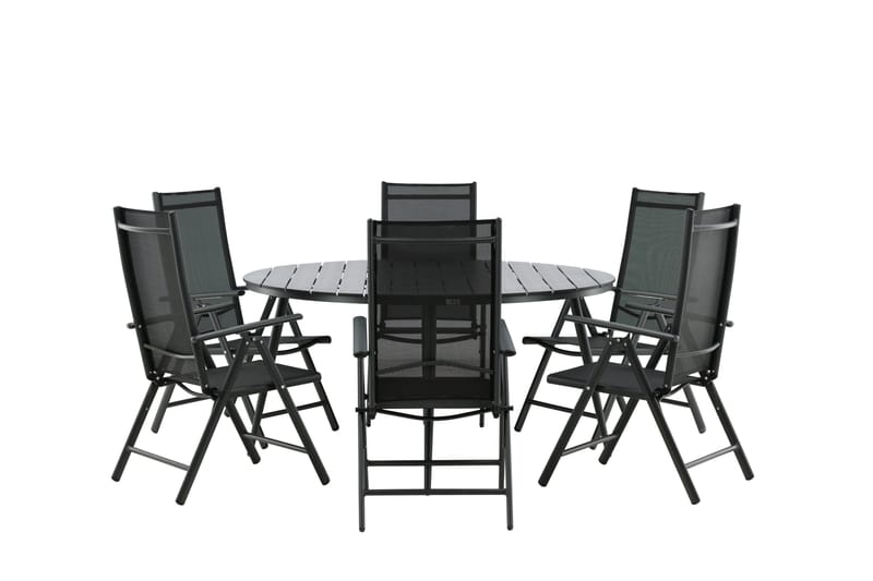 Break Matgrupp Utomhus Rund 150 cm + 6 Break Positionsstol - Svart - Utemöbler - Utegrupp - Matgrupper utomhus