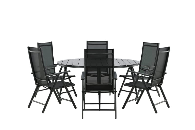 Break Matgrupp Utomhus Rund 150 cm + 6 Break Positionsstol - Svart - Utemöbler - Utegrupp - Matgrupper utomhus