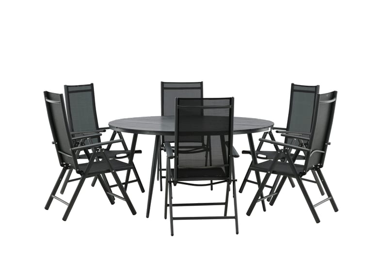 Break Matgrupp Utomhus Rund 150 cm + 6 Break Positionsstol - Svart - Utemöbler - Utegrupp - Matgrupper utomhus