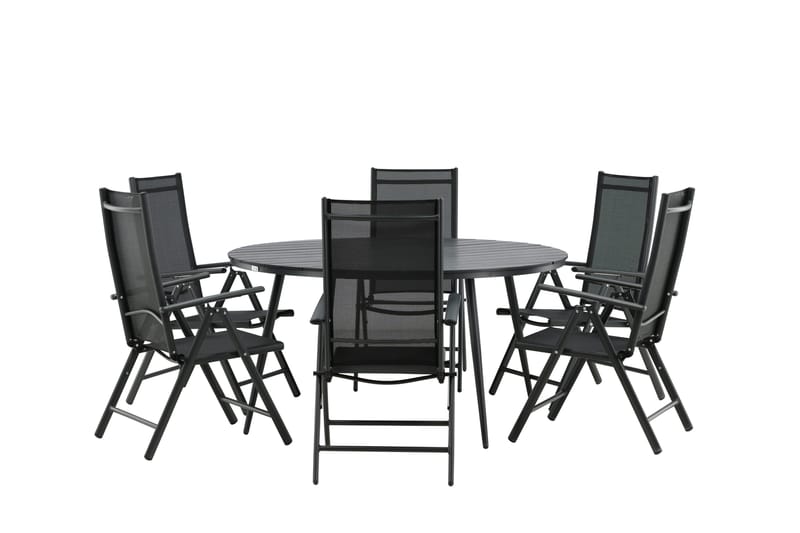 Break Matgrupp Utomhus Rund 150 cm + 6 Break Positionsstol - Svart - Utemöbler - Utegrupp - Matgrupper utomhus