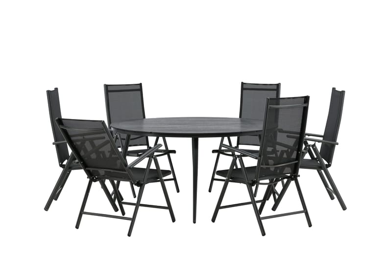 Break Matgrupp Utomhus Rund 150 cm + 6 Break Positionsstol - Svart - Utemöbler - Utegrupp - Matgrupper utomhus