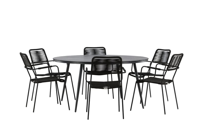 Break Matgrupp Utomhus Rund 150 cm + 6 Lindos Karmstol - Svart - Utemöbler - Utegrupp - Matgrupper utomhus