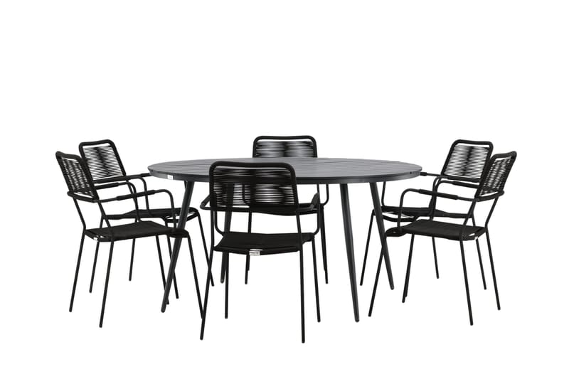 Break Matgrupp Utomhus Rund 150 cm + 6 Lindos Karmstol - Svart - Utemöbler - Utegrupp - Matgrupper utomhus