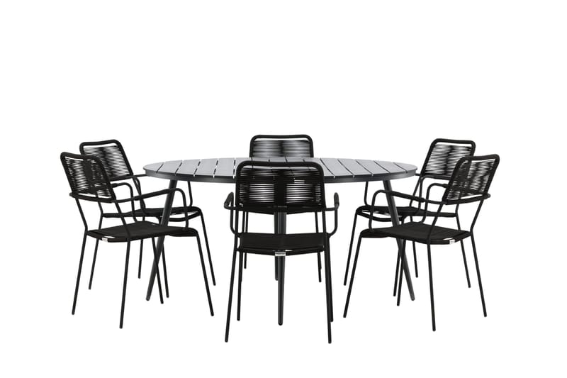 Break Matgrupp Utomhus Rund 150 cm + 6 Lindos Karmstol - Svart - Utemöbler - Utegrupp - Matgrupper utomhus