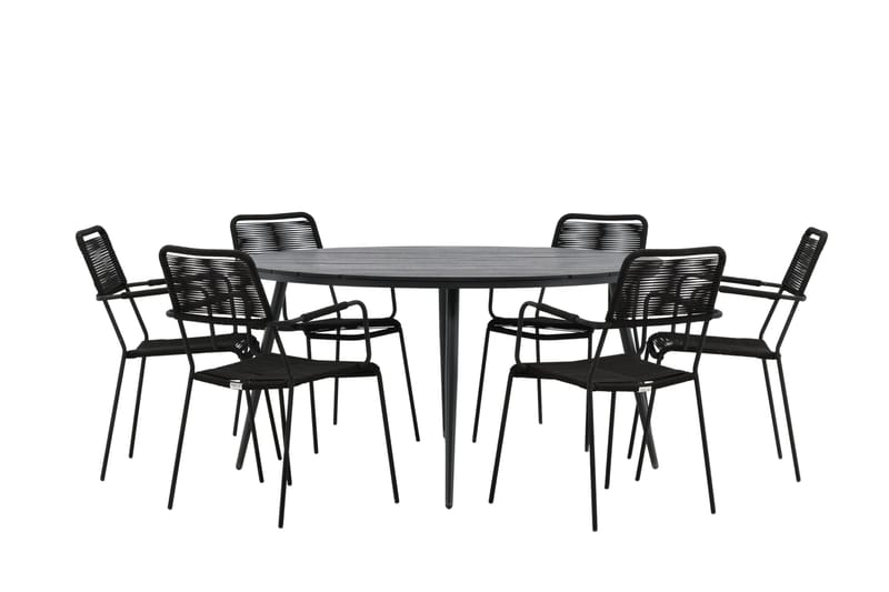 Break Matgrupp Utomhus Rund 150 cm + 6 Lindos Karmstol - Svart - Utemöbler - Utegrupp - Matgrupper utomhus