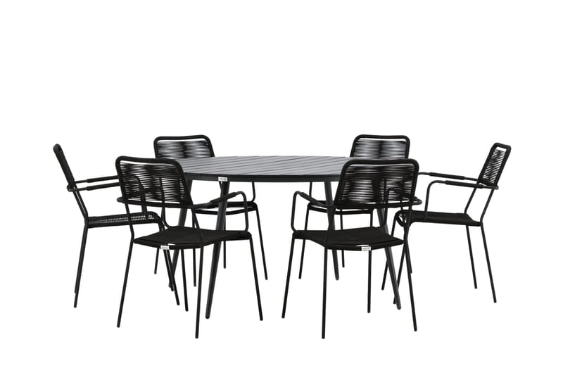 Break Matgrupp Utomhus Rund 150 cm + 6 Lindos Karmstol - Svart - Utemöbler - Utegrupp - Matgrupper utomhus