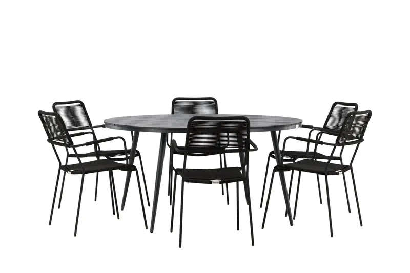 Break Matgrupp Utomhus Rund 150 cm + 6 Lindos Karmstol - Svart - Utemöbler - Utegrupp - Matgrupper utomhus