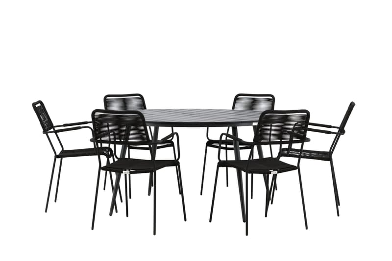 Break Matgrupp Utomhus Rund 150 cm + 6 Lindos Karmstol - Svart - Utemöbler - Utegrupp - Matgrupper utomhus