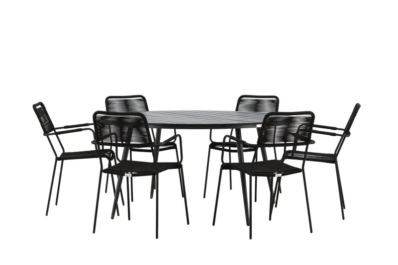 Break Matgrupp Utomhus Rund 150 cm + 6 Lindos Karmstol - Svart - Utemöbler - Utegrupp - Matgrupper utomhus