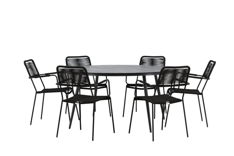 Break Matgrupp Utomhus Rund 150 cm + 6 Lindos Karmstol - Svart - Utemöbler - Utegrupp - Matgrupper utomhus