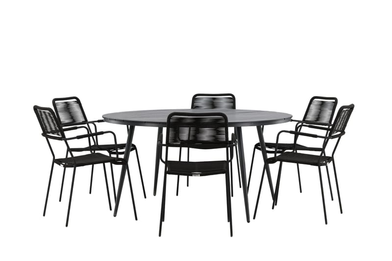 Break Matgrupp Utomhus Rund 150 cm + 6 Lindos Karmstol - Svart - Utemöbler - Utegrupp - Matgrupper utomhus