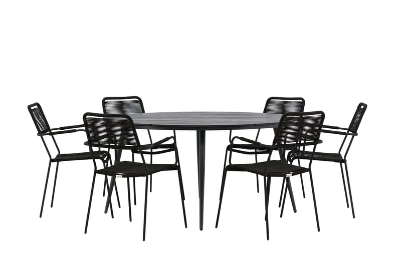 Break Matgrupp Utomhus Rund 150 cm + 6 Lindos Karmstol - Svart - Utemöbler - Utegrupp - Matgrupper utomhus