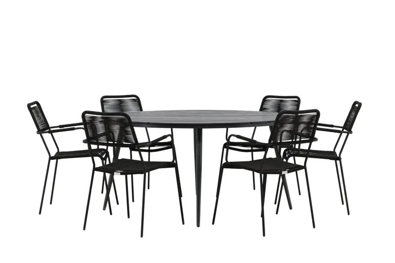 Break Matgrupp Utomhus Rund 150 cm + 6 Lindos Karmstol - Svart - Utemöbler - Utegrupp - Matgrupper utomhus