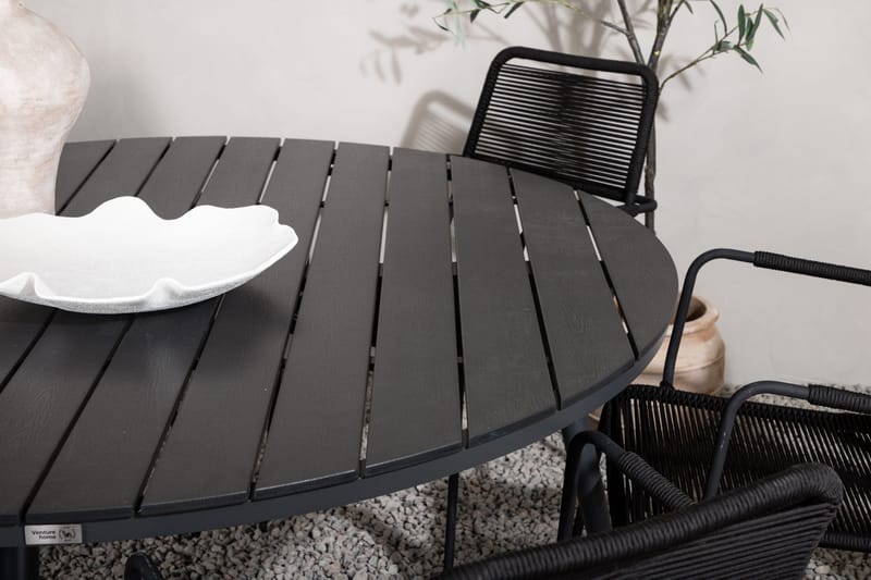 Break Matgrupp Utomhus Rund 150 cm + 6 Lindos Karmstol - Svart - Utemöbler - Utegrupp - Matgrupper utomhus